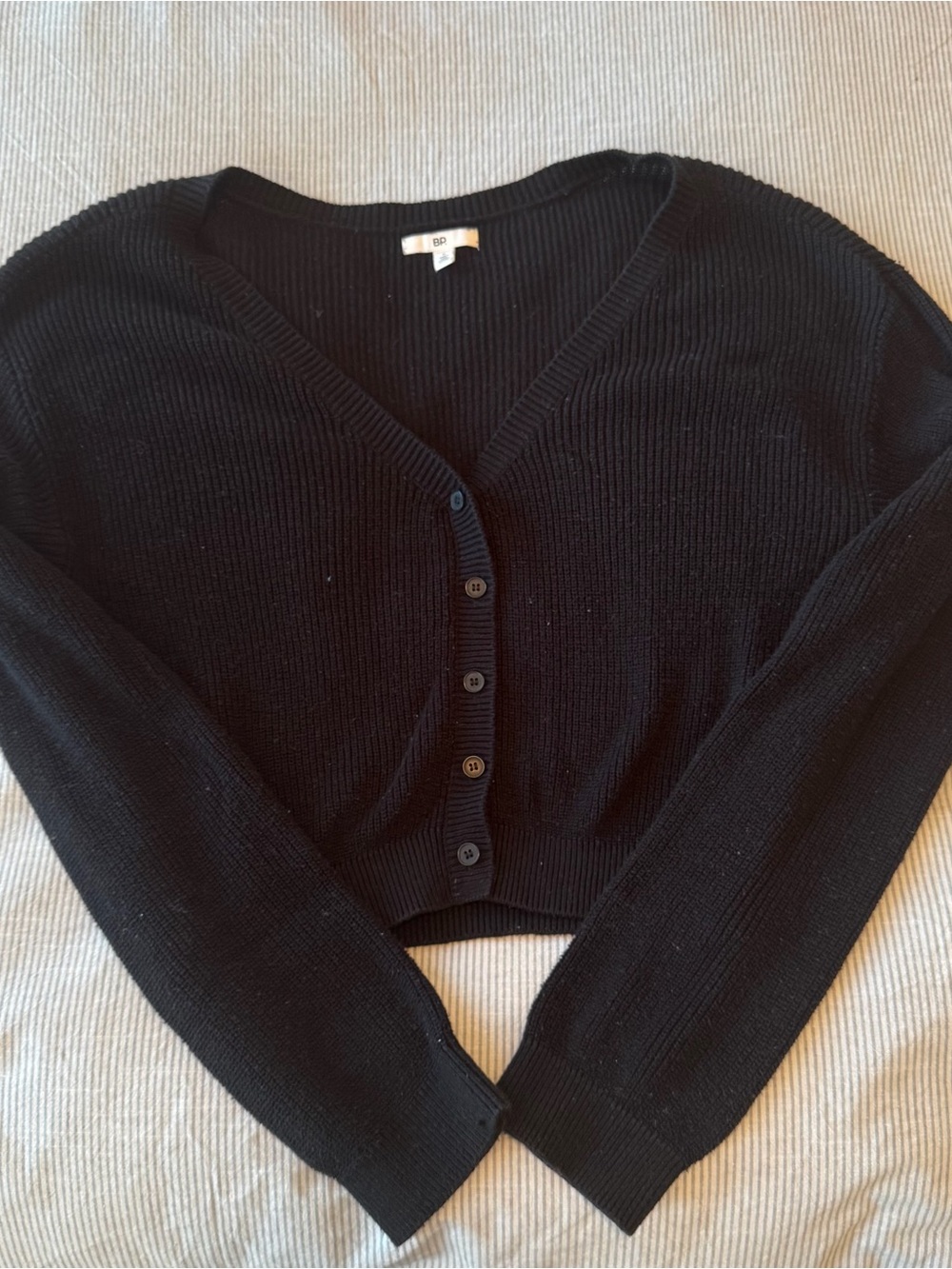 bp Black Ribbed V-Neck Cropped Cardigan